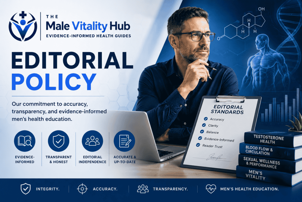 Editorial Policy page for The Male Vitality Hub